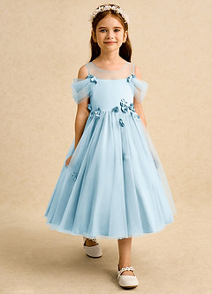 Azazie Juni Abiti da Ragazza di Fiori Abito Principessa in Tulle Plissettato Azzurro image7