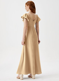 Azazie Omari Junior Champagne A-Line Pleated Stretch Satin Dress image2