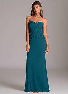 Azazie Katelyn Bridesmaid Dresses Ink Blue Sheath Strapless Mesh Convertible Dress image6