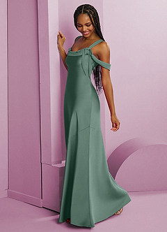 Barbie ♥ Azazie Final Sale Eucalyptus Sheath Pleated Stretch Satin Dress image4
