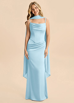Azazie Sorrel Junior Robe Sirène en Satin extensible Drapé Bleu Ciel image3
