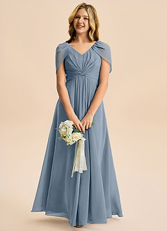 Azazie Emma Junior Robe Trapèze en Mousseline de soie Plissée Violet Crépusculaire image3