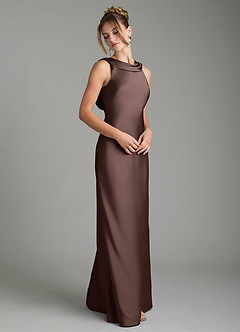 Azazie Aussie Bridesmaid Dresses Ganache Sheath Pleated Stretch Satin Dress image5