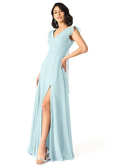 Azazie Claudine Bridesmaid Dresses Sea Glass A-Line Flutter Sleeve Chiffon Dress image3
