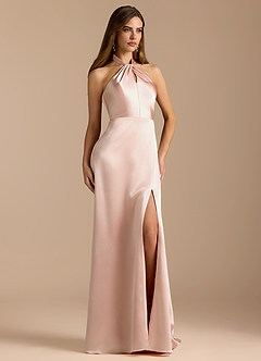 Azazie Tracie Bridesmaid Dresses Rose Gold A-Line Pleated Metallic Satin Dress image5