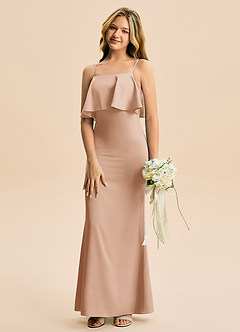 Azazie Galene Junior Havfrue Stræk satin Gulv-længde Junior brudepige Kjole image4