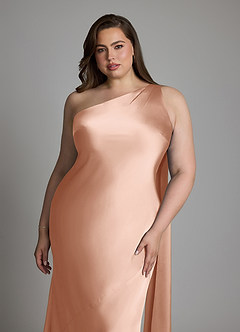 Azazie Juniper Bridesmaid Dresses Rose Gold Mermaid One Shoulder Stretch Satin Dress image12