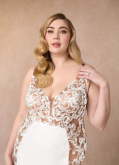 Azazie Estephanie Hochzeitskleider Meerjungfrau-Linie Pailletten Stretch-Krepp Kleid Diamantweiß Mokka image12