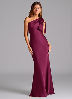 Azazie Yuanna Bridesmaid Dresses Red Plum Mermaid One Shoulder Stretch Satin Dress image1