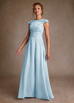 Azazie Christi vestidos de madre de la novia Vestido de Azul Cielo de Gasa de Corte en A con Encaje image4