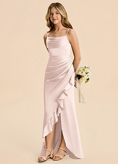 Azazie Mia Junior Robe Sirène en Satin extensible Plissé Rose Pâle image4