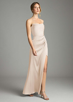 Azazie Leonis Bridesmaid Dresses White Alabaster Mermaid Pleated Stretch Satin Convertible Dress image6