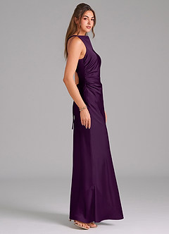 Azazie Evadne Bridesmaid Dresses Grape A-Line Pleated Stretch Satin Dress image4