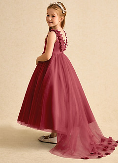 Azazie Lorita Flower Girl Dresses Pomegranate A-Line Beaded Tulle Dress image3