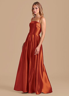 Azazie Lucienne Bridesmaid Dresses Paprika A-Line Pleated Metallic Satin Dress image4