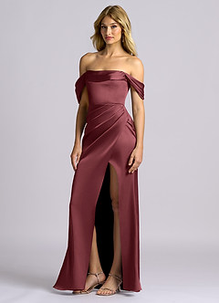 Azazie Auden Bridesmaid Dresses Merlot Sheath Off the Shoulder Stretch Satin Convertible Dress image4