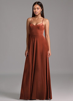 Azazie Mei Bridesmaid Dresses Terracotta A-Line Corset Velvet Dress image1