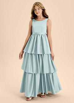 Azazie Meadowyn Junior Mist A-Line Bow Stretch Satin Dress image4