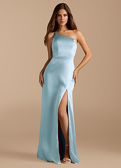 Azazie Trina Brautjungfernkleider A-Linie One-Shoulder Metallischer Satin Kleid Himmelblau image3
