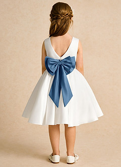 Azazie Sosie Flower Girl Dresses Ivory Twilight A-Line Pleated Matte Satin Dress image1