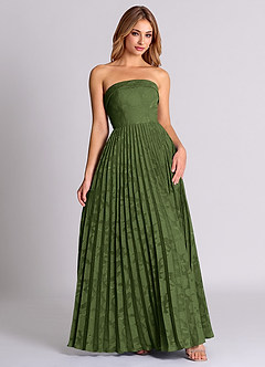Azazie Mariana Bridesmaid Dresses Olive A-Line Strapless Floral Burnout Convertible Dress image5