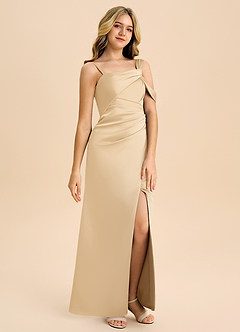 Azazie Wynter Junior Vestido de Oro de Satén Elástico con Plisado image6