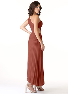 Azazie Kirra Jurken voor bruidsmeisjes Jurk van Chiffon met A-Lijn One-Shoulder Kastanjebruin image4