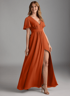 Azazie Zaniah Bridesmaid Dresses Burnt Orange A-Line Chiffon Dress image3