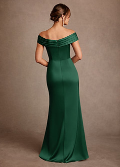 Azazie Bedford Mother of the Bride Dresses Dark Green Sheath Pleated Stretch Satin Dress image3