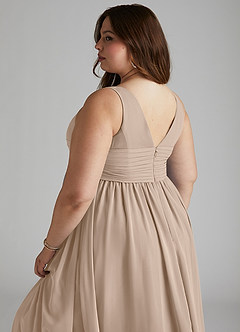 Azazie Yetta Maternity Bridesmaid Dresses A-Line V-Neck Gathered Chiffon Floor-Length Dress image12