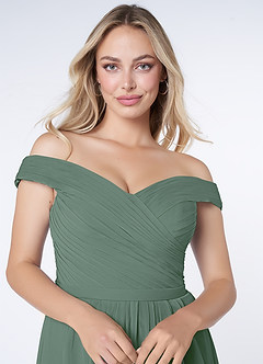 Azazie Audrianna Bridesmaid Dresses Eucalyptus A-Line Off-The-Shoulder Gathered Chiffon Convertible Dress image5