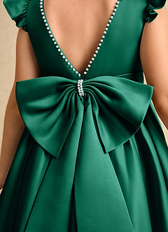 Azazie Dumpling Flower Girl Dresses Emerald A-Line Bow Matte Satin Dress image6