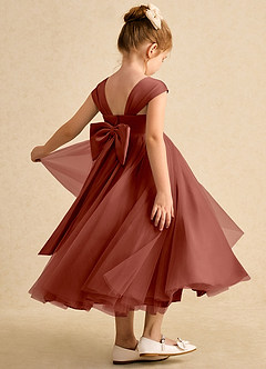 Azazie Chickadee Blumenmädchenkleider Ballkleid Herzausschnitt Matte Satin Kleid Rotbraun image1
