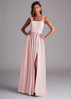 Azazie Calianna Bridesmaid Dresses Blushing Pink A-Line Off the Shoulder Chiffon Convertible Dress image1