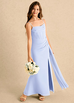 Azazie Moxie Girls Formal Abiti da Ragazza di Fiori Abito A-Line in Chiffon Pizzo Lavanda image4