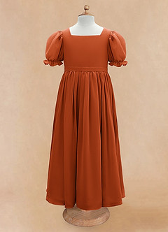 Azazie Joss Flower Girl Dresses Paprika A-Line with Sleeves Chiffon Dress image5