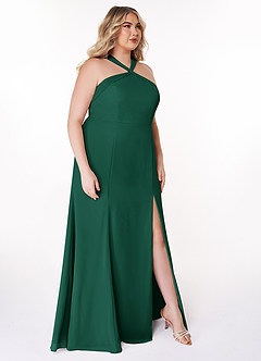 Azazie Rue Bridesmaid Dresses Emerald A-Line Halter Chiffon Dress image10