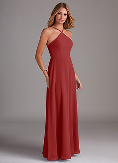 Azazie Bailey Bridesmaid Dresses Rust A-Line Halter Side Slit Chiffon Dress image6