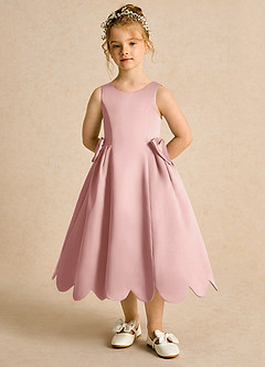 Azazie Macaroon vestidos de niña de las flores Vestido de Oro Rosa de Satin Mate de Princesa con Lazo image4