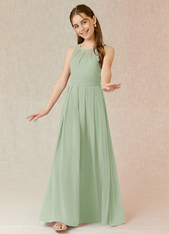 Azazie Bibiane Junior Dusty Sage A-Line Pleated Chiffon Dress image4