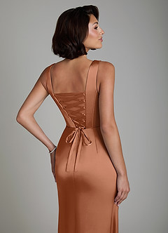 Azazie Amora Jurken voor bruidsmeisjes Jurk van Stretch Satijn met Zeemeermin Korset Bronzeertint image4