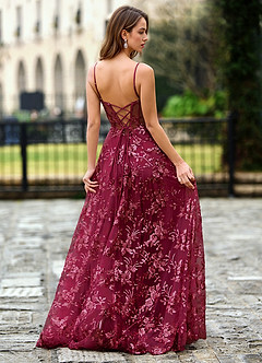 Willowener Burgundy Sequined Lace Prom Dress image2