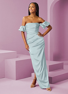 Barbie ♥ Azazie Jurken voor bruidsmeisjes Converteerbaar Jurk van Stretch Satijn met Kolom Off the Shoulder De Nevel image3