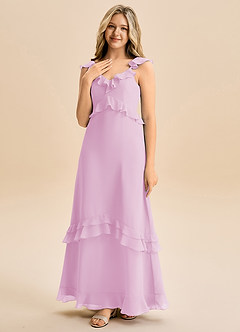 Azazie Tavie Junior Vestido de Rosa Caramelo de Gasa de Corte en A con Volante image3