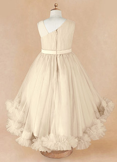 Azazie Lottie Vendita Finale Abito A-Line in Raso Monospalla Champagne image6