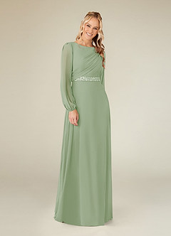Azazie Priyanka Mother of the Bride Dresses Dusty Sage A-Line Boatneck Pleated Chiffon Dress image1