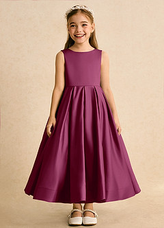 Azazie Cailee Flower Girl Dresses Mulberry Ball-Gown Pleated Matte Satin Dress image6