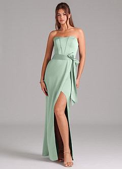 Azazie Jamie Kleider zum Anprobieren zu Hause Wandelbar A-Linie Schulterfrei Stretch-Satin Kleid Agave image1