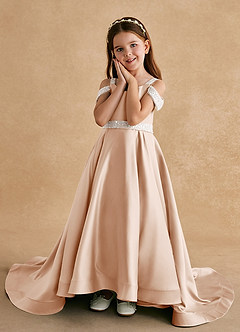 Azazie Jodi Abiti da Ragazza di Fiori Abito A-Line in Raso Opaco Rosa Inglese image5