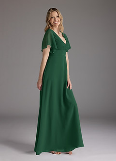 Azazie Alessa Mother of the Bride Dresses Dark Green A-Line V-Neck Pleated Chiffon Dress image2